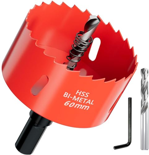 60mm Bi-Metal Hole Saw with Arbor and Pilot Bit - Fast Cut Quality Hole Cutter Drill Bit for Wood, Plywood, Fiberglass, Plastic, Drywall, and Stainless Mild Sheet - 30mm Cutting Depth