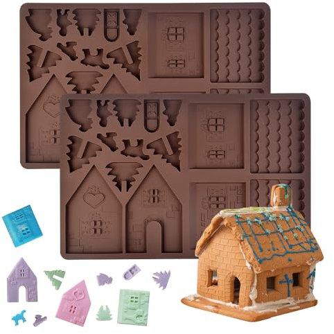 DTYGUIXE 2 Pz Stampo in Silicone Casa di Marzapane,Stampi in Silicone a Forma di Casetta Natalizia per Cioccolatini,Stampo Casetta Pan di Zenzero per Caramelle, Muffin, Torte, Biscotti