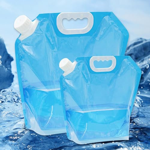 VEGCOO 4 Pack Water Container, Foldable Portable Water Bags, Camping Water Containers Water Storage, Outdoor Folding Water Bag for Hiking Picnics BBQ, (2 Pcs 10L+2 Pcs 5L)