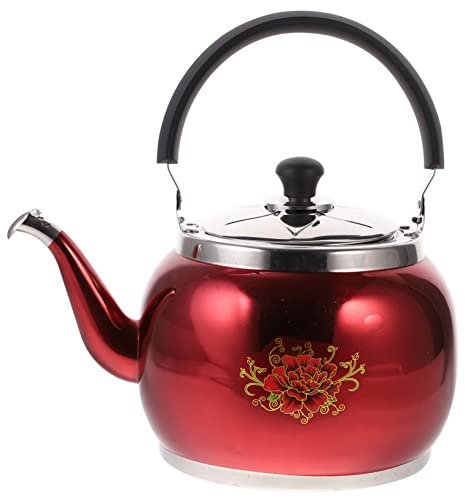 Amosfun Buzzing Kettle Household Tea Kettle Boiling Water Pot Large Capacity Water Pot Electric Water Kettle Stovetop Teakettle Whistling Stovetop Kettles Pipe Rack Red Stainless Steel