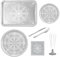OH YEAH - Vajilla Navidad Cartón Ecológico - Kit 12 Personas - Decoración Navidad Winter Plata - Pack 108 uds - Temática Navideña - Ideal para Nochebuena, Fiestas y Cenas Especiales