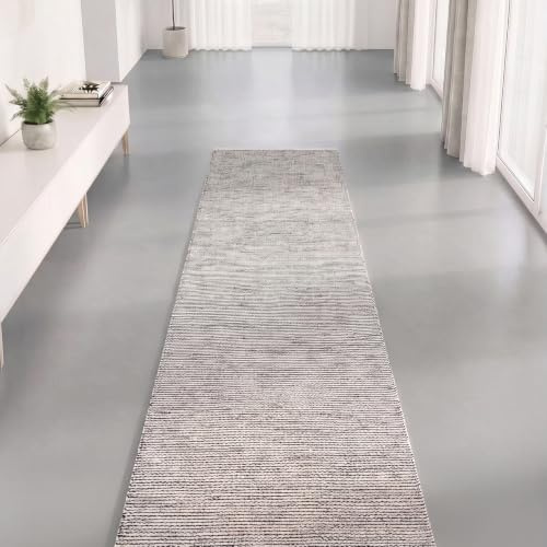 Interiyou handgewebter Baumwollteppich Riga - 80x250 cm Beige/Schwarz - Handwebteppich für Wohnzimmer, Schlafzimmer - 100% Handarbeit Naturfaser Teppich Flachgewebe