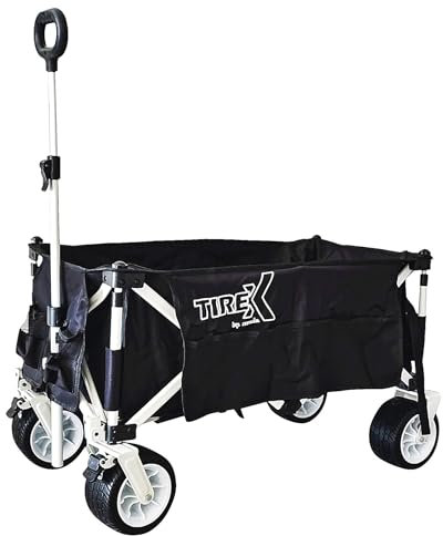 TIREX by xonic® Bollerwagen Vollgummi-PU-Universal-Räder - Robuster Transport-Wagen, faltbar mit Fußbremsen - Hand-Karre mit 2-Fach verstellbarem Griff - Unfold & Go (PU XL Räder, Schwarz&Weiß)