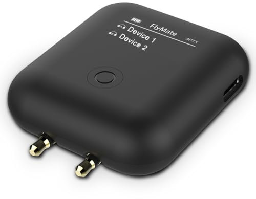 Rtauhife Transmisor Bluetooth 5.0 Fly01 para Audio de Avión, Transmisor HD con Adaptador de Audio Jack de 3,5 mm Dongle