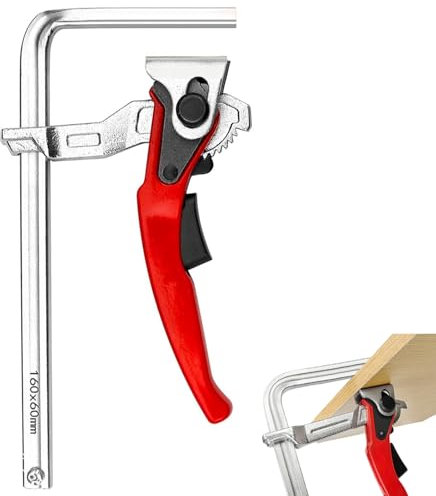 Hebelzwinge Ganzstahl, 2PCS Tischzwinge mit Hebelgriff, Führungsschiene Zwinge mit 160mm Kapazität und 60mm Kehlentiefe, Schnellspanner Zwinge für Schneiden, Schleifen