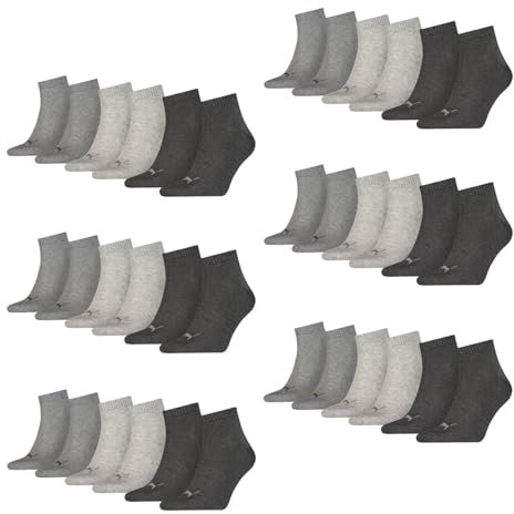 PUMA unisex Quarter Sportsocken Kurzsocken Socken 18 Paar, Farbe:Grau, Menge:18 Paar (6x 3er Pack), Größe:43-46, Artikel:-800 anthracite/l mel grey/m mel grey