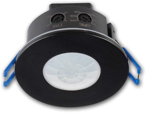 Decken-Einbau-Bewegungsmelder 360°, schwarz, Erfassungsbereich 8m, Schaltzeit und Dämmerungsschwelle einstellbar, IP65