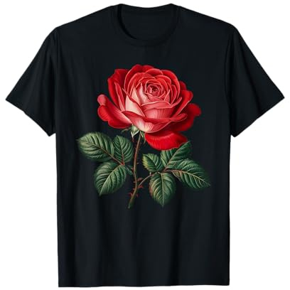 Rote einzelne Rose Blume T-Shirt