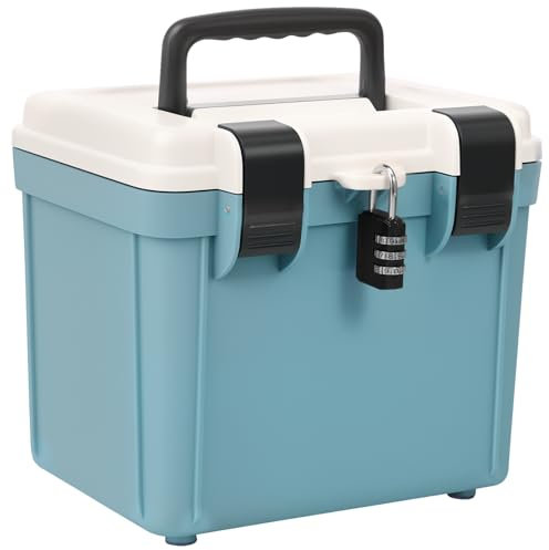 RHAIQBVC Lockable Medicine Box Combination Safe Box 21.5 x 18 x 19 cm Large Capacity Document Safe Container with Combination Lock Portable Locking Organizer for Home School Office Traveling(blue)