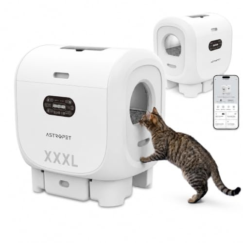 AstroPet Jupiter Pro Katzenklo Selbstreinigend mit App-Steuerung | 101L XXL Selbstreinigende Katzentoilette, UVC-Luftreinigung und Duftkartusche,Große Fassungsvermögen für Mehrere Katzen
