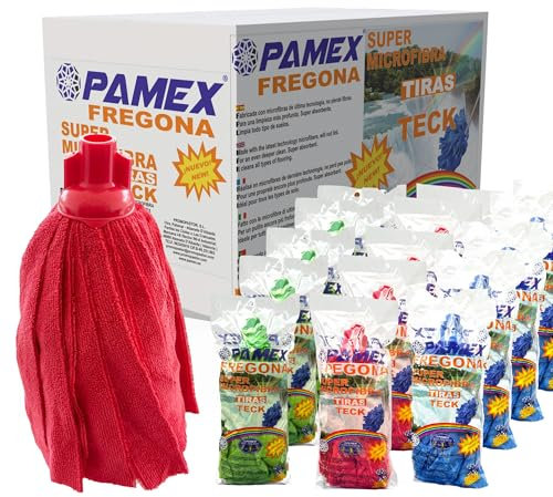PAMEX Fregona Tiras Teck de Microfibra Ecológica, súper Absorbente y Resistente para Todo Tipo de Superficies-Caja con 24 Unidades