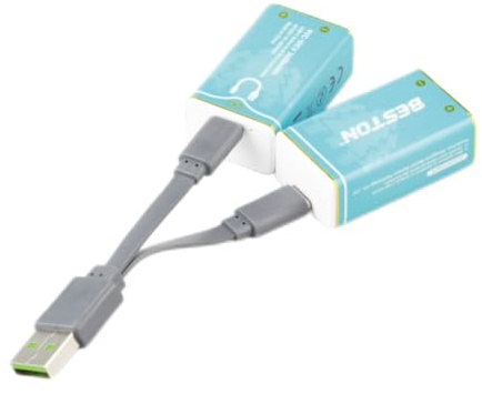 Wiby 2 Batterie Ricaricabili 9V da 3600mWh e 400mAh al Litio | Ricarica USB-C Rapida + Cavo 4-in-1 | Tensione Costante | BMS Integrato | Ultra-leggere