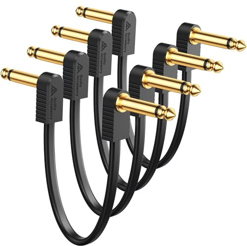 AA AUDIO ACCESSORY Kevlar-Verstärkte Patchkabel Gitarre 10 cm 4 Stück, Langlebig, Rauschfrei Vierfach Geschirmt, Vergoldete Flachband Gitarren Patchkabel für BOSS, MXR, EBS, Behringer Pedale