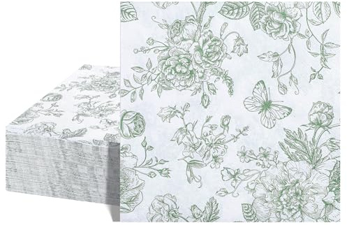 40 Stück Grüne Blumen Cocktail Servietten, 16,5 Cm Party Papierservietten | Vintage Blumen Servietten Geburtstagsservietten für Hochzeit Babyparty Geburtstagsparty