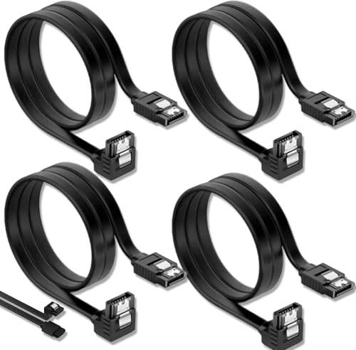 Weilin 4 Pack SATA Cable, 90 Degree Right Angle SATA III 6Gbps Data Cables with Latch for SSD & HDD, Black