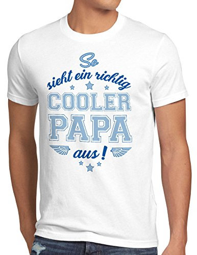style3 So Sieht EIN richtig Cooler Papa aus Herren T-Shirt, Größe:S;Farbe:Weiß