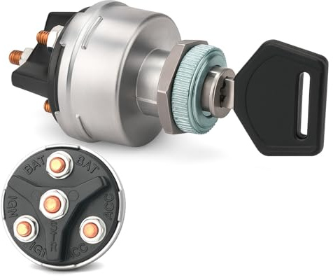 MGI SpeedWare 4-Position Universal Ignition Key Switch for 12V Car, Truck, Tractor, Trailer, Forklift - Acc/Off/IGN/(Start)