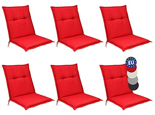 Beautissu 6er Set Niedriglehner Auflagen 100x50 cm Base NL – Bequemes Sitzkissen 6cm Dickes Sitzpolster Sitzauflage für Garten Balkon Camping Stuhl – Gartenstuhlauflage Niederlehner Rot