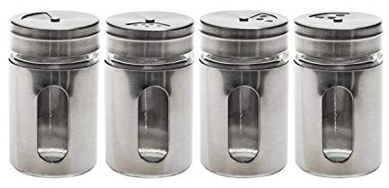 for friends Gewürzstreuer 4er-Set aus Edelstahl mit Sichtfenster aus Glas & mit Dreh-Deckel | Höhe 8 cm & Durchmesser 5 cm | Gewürzdosen Salzstreuer Pfefferstreuer aus Metall 4-teilig in Silber