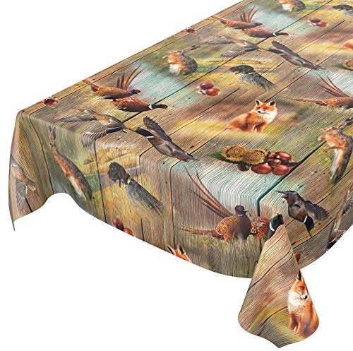 ANRO Wachstuch Tischdecke abwaschbar Wachstuchtischdecke Wachstischdecke Jagt Wild Jäger Motiv Holz 140x140cm