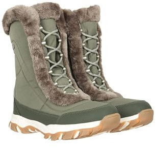 Mountain Warehouse Ohio Womens Snow Boots - Snow Proof Ladies Faux Fur Shoes, Thermal Tested -20 °C, IsoTherm - Winter Skiing, Winter Sports, Walking Khaki Womens Shoe Size 7 UK