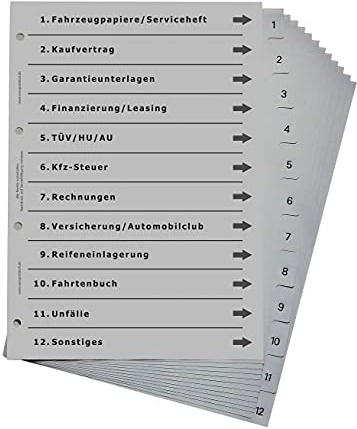 Ordnerregister für Kfz, DIN A4, lichtgrau (5er Set)