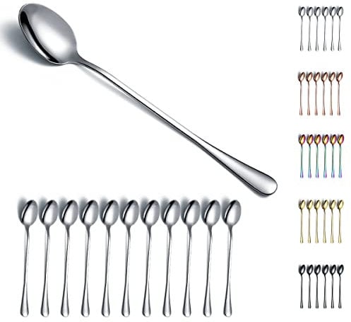 Cuillère glacée, Kyraton cuillère à mélanger en acier inoxydable de 7,5 à long manche, cuillère à cocktail, cuillère à café au lait Paquet de 12