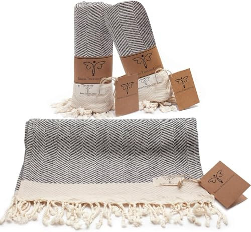 SMYRNA TURKISH COTTON Herringbone Series - Juego de 2 Toallas de Mano, 40 x 100 cm, 100% algodón Turco, Toallas Suaves para baño y Cocina, no se encogen, Lujo prémium, Color Gris