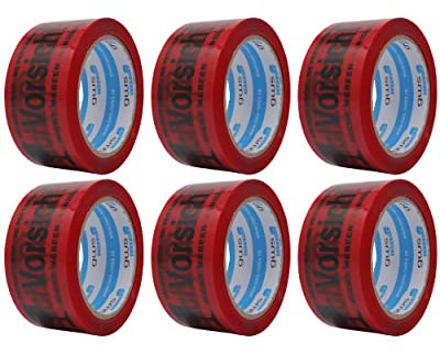 gws Paketband Vorsicht Glas 6 Rollen Rot PP leise | Verpackungsklebeband Profi-Qualität | Hinweisband deutsch und englisch | 50 mm x 66 m