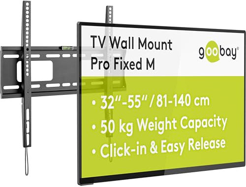goobay 49890 TV-Wandhalterung Pro Fixed (M), 32 bis 55 (81-140 cm), 50 Kg, einfache & sichere Befestigung, Vesa Standard, QLED/LED, Schwarz
