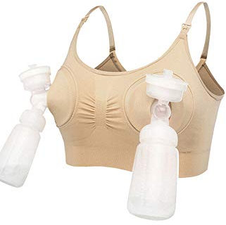 Femme Tire Laits Bustier Mains Libres Soutien-Gorge Spécial Maternité Allaitement Bras Brassière (Beige, XL)