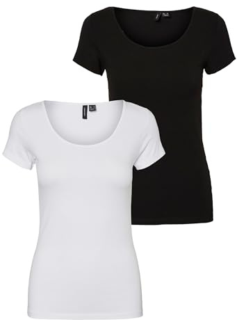 VERO MODA Damen VMMAXI My SS Soft U-Neck GA 2 PCK T-Shirt, Bright White/Black, L