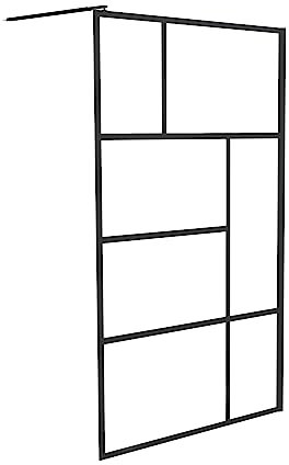 ONDÉE - Paroi FABRILIA - Motif industriel cadriage irrégulier noir mat - 90x200cm - Traitement anticalcaire - Profilé ajustable noir mat (-2cm) - Verre trempé - Barre de fixation murale fournie