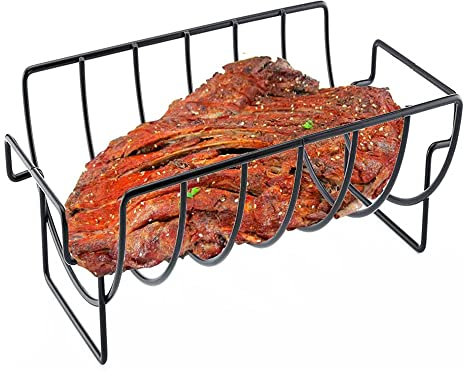 Parrilla para Costillas, Cesta Parrilla Barbacoa, Parrilla para Costillas para Barbacoa, Antiadherente Soporte para Costillas Barbacoa Metal para Pescado, Bistec, Verduras, Pollo, Hamburguesas, Asar