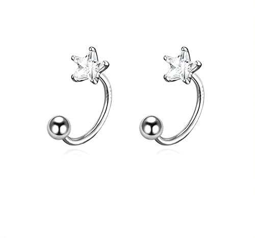 Reffeer 925 Sterling Silber Stern halbe Creolen offene Huggie Creolen für Frauen Stern Ohrringe (A-Silver)