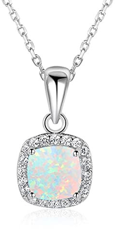 925 Sterling Silber Feueropal Anhänger Halsketten Zirkonia Quadrat Weißer Opal Stein Halskette Geschenk Für Frauen