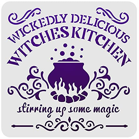 FINGERINSPIRE Hexen Küche Schablone Dekoration Schablone 30x30cm Kunststoff Halloween Kessel Schablonen Quadrat Wiederverwendbare Schablonen für Malerei auf Holz