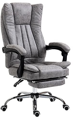 Vinsetto Office Chair, Microfibre Reclining Computer Desk Chair with Footrest and Adjustable Height, Swivel Wheels for Home Office, Grey