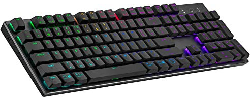 Cooler Master SK653 Kabellose mechanische Gaming-Tastatur (Full-Size) – Mit flachen schwebenden Tasten, Bluetooth/Kabel Hybrid, RGB-Beleuchtung, PC- und MacOS-kompatibel – ES-Layout, Rote Schalter