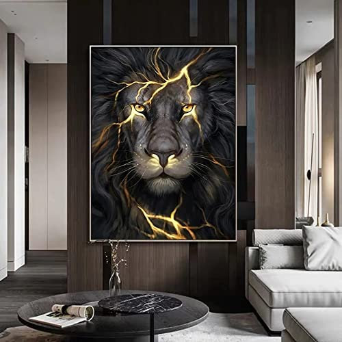 Aaubsk Puzzle 1000 teile Wilder Löwe Malerei Schwarzgold Art Deco Malerei puzzle 1000 teile Geschicklichkeitsspiel für die ganze Familie, farbenfrohes Platzierungsspiel50x75cm(20x30inch)