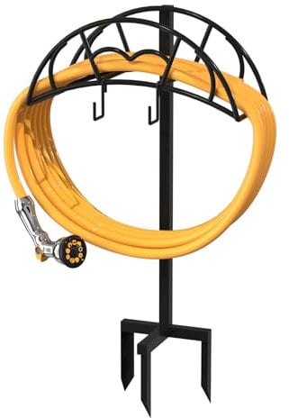 VyGrow Gartenschlauchhalter Freistehend, Robuster Metall-Wasserhalter für den Außenbereich, Abnehmbarer Aufbewahrungsständer, Schwarz