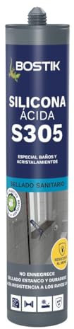 BOSTIK S305 SILICONA ÁCIDA Negro, Especial Baños y Acristalamientos, Sellado Sanitario, Estanco y Duradero, Alta Resistencia a los Rayos UV, No Ennegrece, Interior y Exterior, Cartucho 280 ml