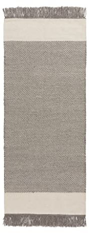 URBANARA Läufer Vadi Wollteppich 80x250 cm - 100% Wolle, Wollteppich mit Fransenkante, Handgewebt Wohnzimmerteppich Kinderzimmer Flur Care & Fair® - Grau/Naturweiß