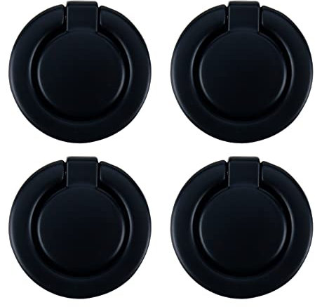 Pastlla 4 Stück Flush Ring Pull Round Recessed Pull Handle Knob Finger Flush Pull Handle Hidden Concealed Plane Drawer Door Pull, Zink Alloy 3.5cm Hole Center (Matt Black)