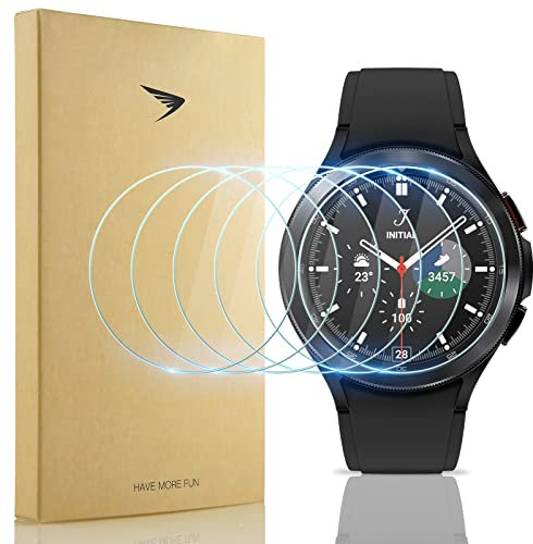 Tuocal 6 Pack Displayschutz Folie Kompatibel Mit Samsung Galaxy Watch 4 Displayschutz 46mm, 9H Härtegrad Gehärtetes Glas Kratzfest für Samsung Galaxy Watch 4 46mm Displayschutz Intelligente Uhr