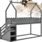 GBHJJ Kojenbetten für Kinder, Bett Mit Treppe, Baumhaus, Massives Kiefernholzbett Mit Baldachin, Hochbett, Schlafwagen für Zuhause, Schule Und Wohnheim (Natur),Grey