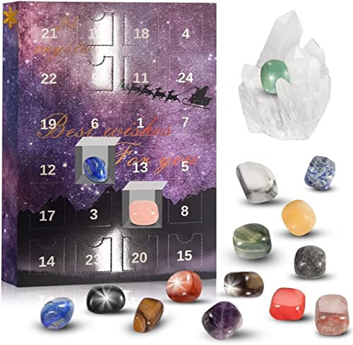 YUET Unwrap the Magic of Geology with 2024 Advent Calendar - 24 Days of Natural Crystal Agate Stones, Minerals & Fossils for Christmas Enthusiasts & Rock Collectors