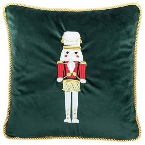 DECORATORE Bestickter dekorativer Kissenbezug Weihnachten Nussknacker Samt Premium Nussknacker V Design – Weihnachtskissen für Sofa Schlafzimmer Café Garten Geschenkidee Geburtstagsferien - 45x45cm
