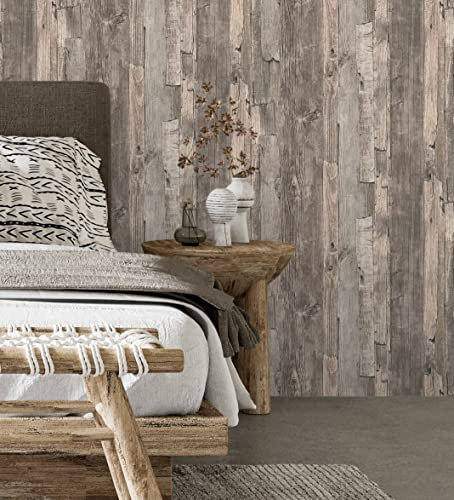 GAULAN 453786 Papier peint vinyle lessivable effet bois usé naturel texture en relief pour mur salon cuisine bain salle à mange - Rouleaux de 10 m x 0,53 m
