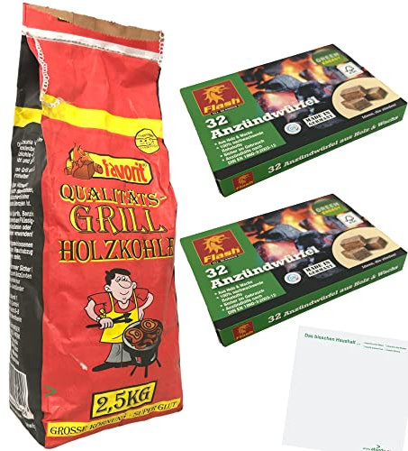 Favorit Grill Holzkohle Große Körnung 1er Pack (1x2,5kg) Flash Öko-Anzündwürfel (2x32 Stck) usy Block